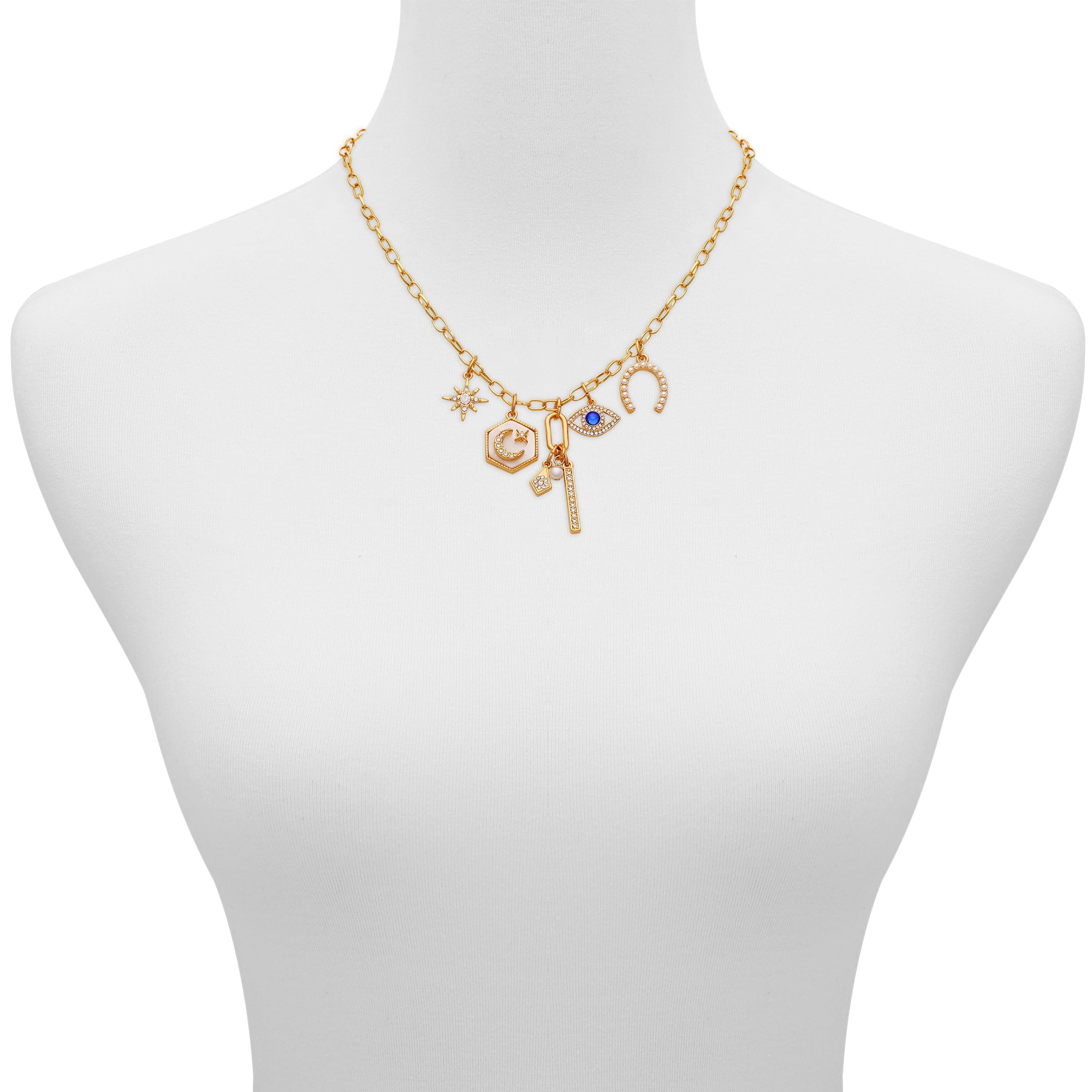 Time and Tru Women's Gold-Tone Interchangeable Luck Theme Charms Necklace.