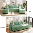 thumbnail image 3 of Modern U-Shaped Sectional Sofa Bed with Storage and USB Ports, Green Teddy Fabric Sleeper Couch for Living Room, Convertible Chaise Lounge with Lumbar Pillows, 3 of 9
