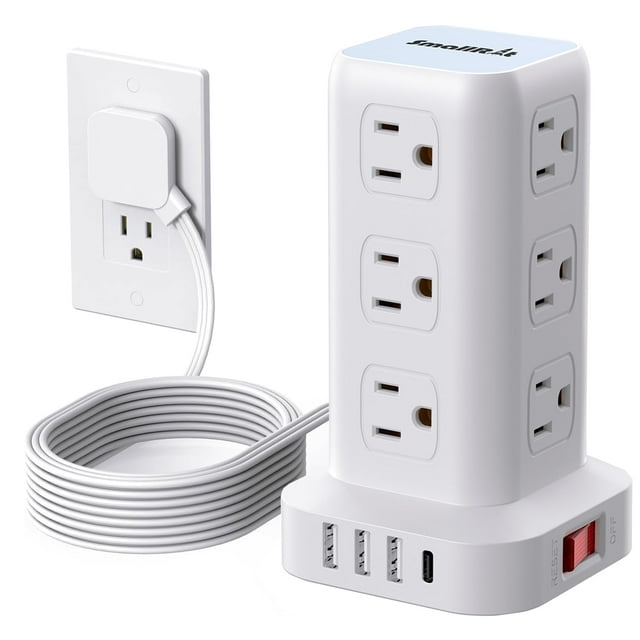 Power Strip SMALLRT Tower con 12 tomas de corriente alterna USB y cable de 6.5 pies