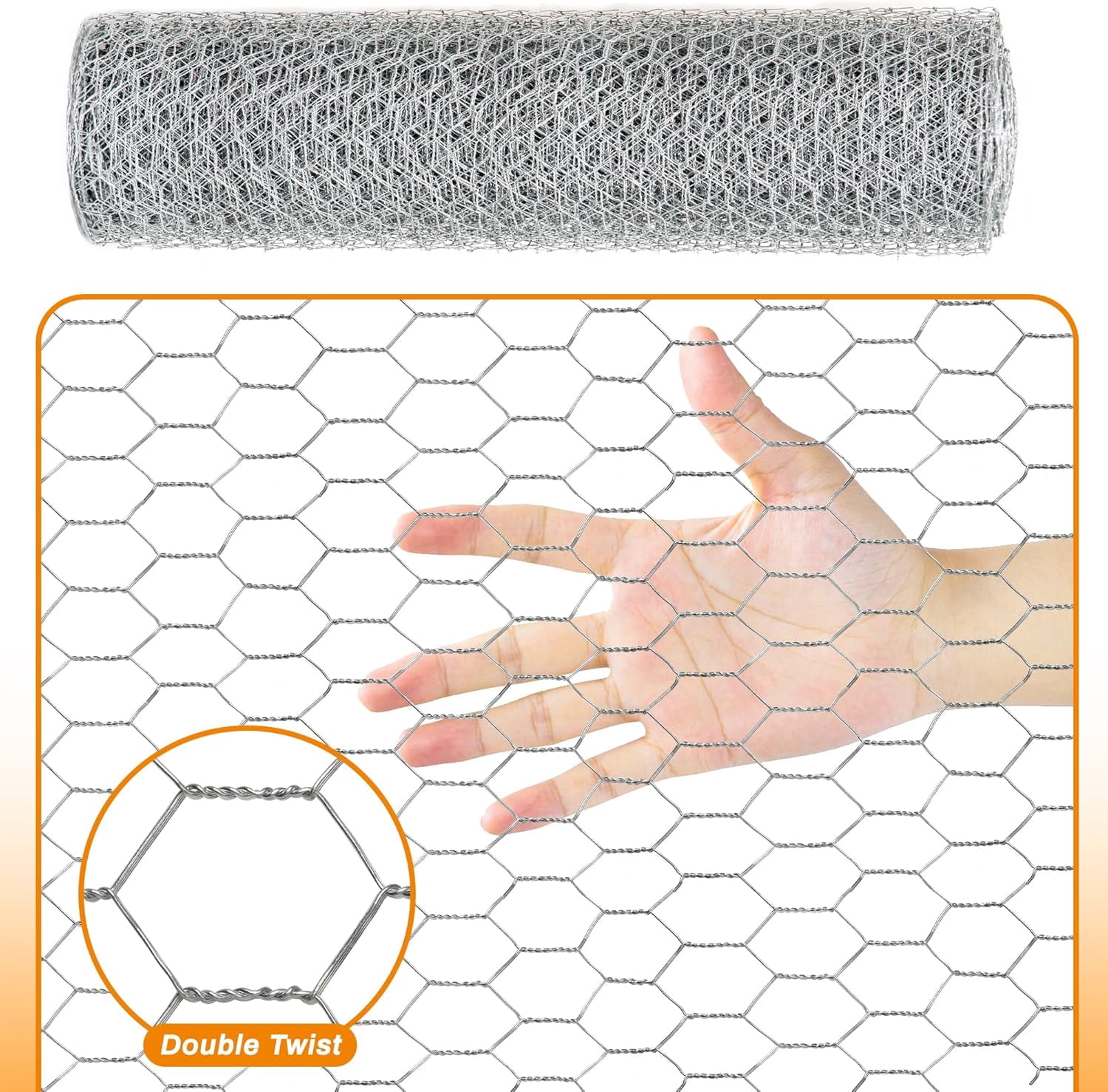 WJSP Silver Chicken Wire 18inx100ft Hexagonal Galvanized Metal Garden Netting Anti Rust for Floral Crafts Plant Protector Pet Fencing Use