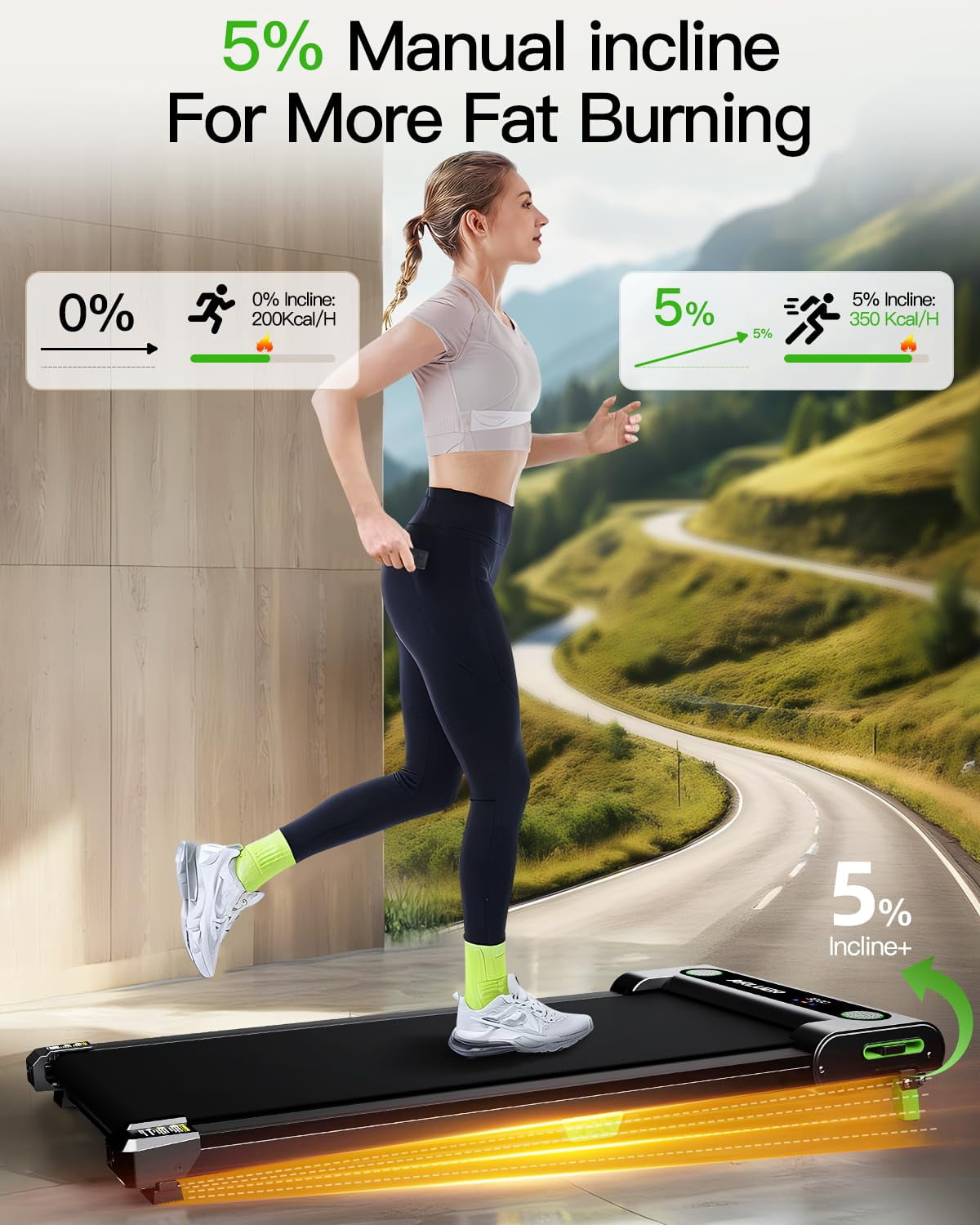 AKLUER Walking Pad Treadmill with Manual Incline, 2.5 HP Under Desk Treadmill for Home, LED Display & Remote Control, 0.6–4 MPH, 330 lbs Capacity