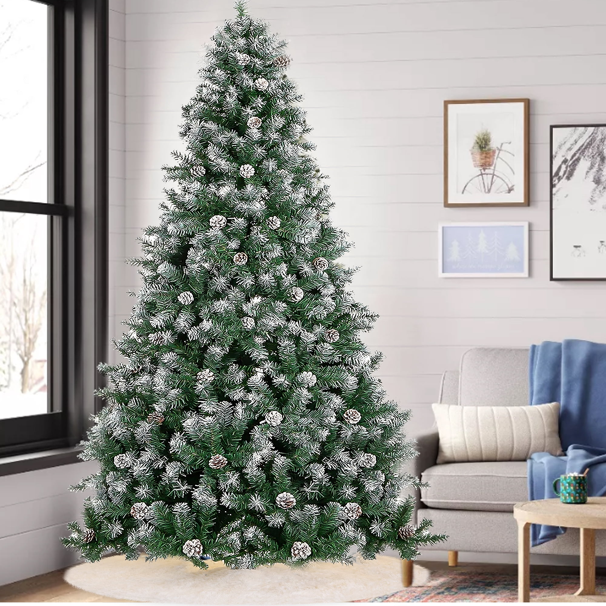 Yexmas 7.5ft Pre-Lit Artificial Christmas Trees,Green Xmas Tree with Large Christmas Tree Storage Bag,Pinecones, Berries, Realistic Artificial Christmas Trees for Home, Office, Party Decoration