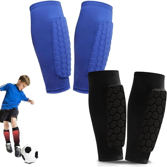 Shin Defender Shin Guards, 2 Pairs Shins Defender Guards for Soccer Kids Youth Adult, Soccer Shindefender Shins Guards Sleeves for Kids 8-10/10-12 (Blue Black)