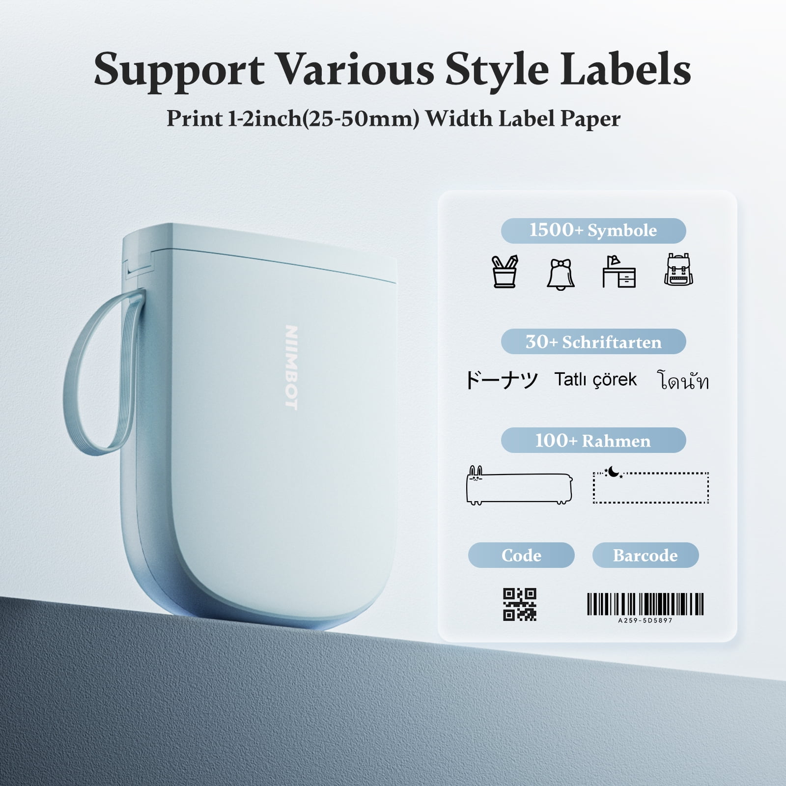 NIIMBOT D11 Upgraded HD 300 dpi Label Maker Mini Bluetooth Wireless Label Printer Inkless Labeler Rechargeable（Blue)