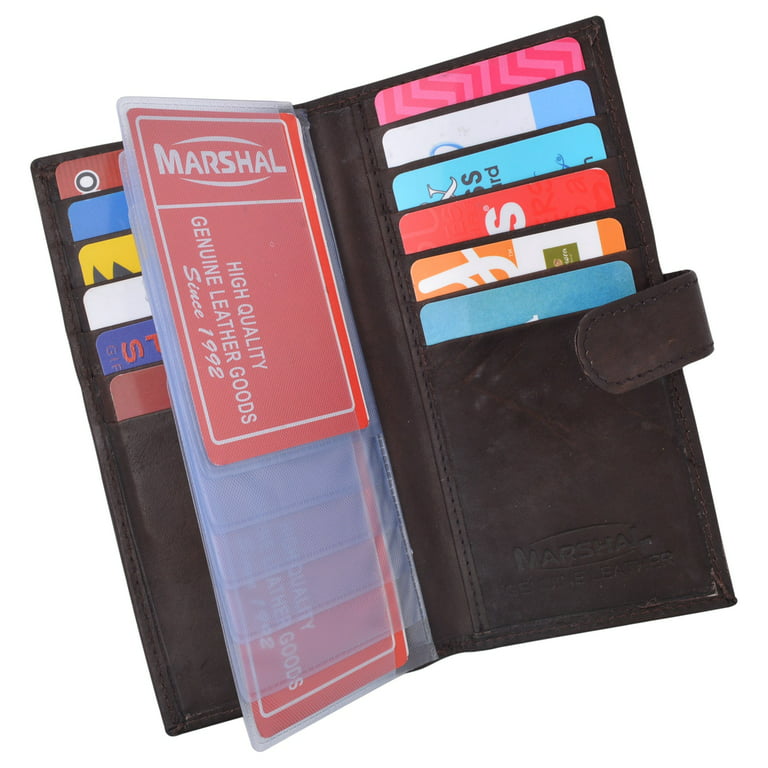 Marshal Wallet Ladies Leather Credit Card ID Holder Organizer Wallet Snap Closure 1547 CF , Women's, Brown