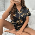 thumbnail image 4 of WREESH Womens Satin Pajama Set Casual Home Button Pajama Two Piece Sets Black, 4 of 6