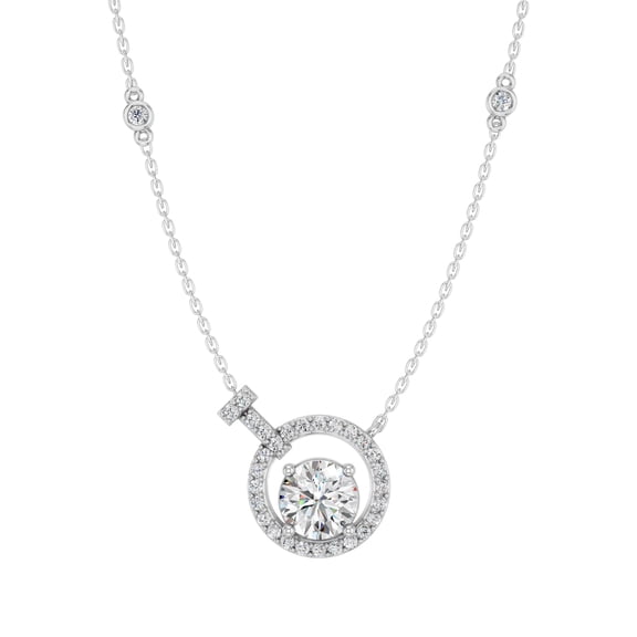 KEEVA JEWELS 1.65 Carat Round Moissanite Stone Modern Solitaire Circular Pendant Necklace for Women 18 inch Length, White Gold Plated Silver