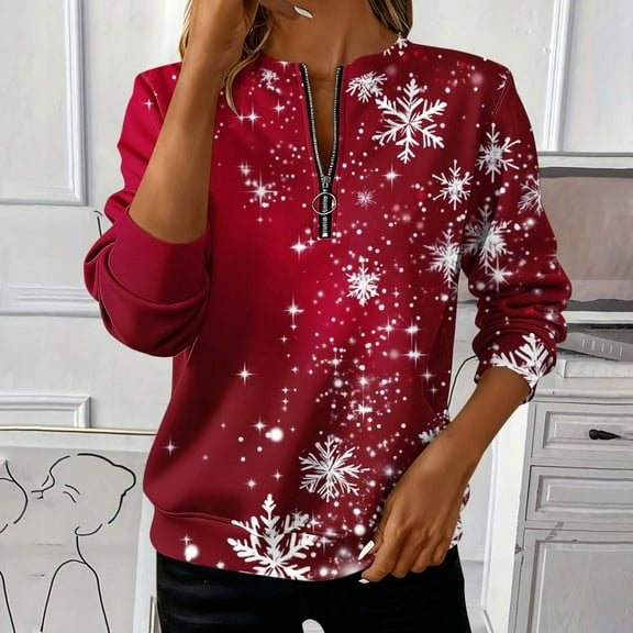Ailaofu Womens Oversized Christmas Sweatshirt Half Zip Pullover Long Sleeve Quarter Zip Tops Teen Girls Fall Fashion Y2K Clothes