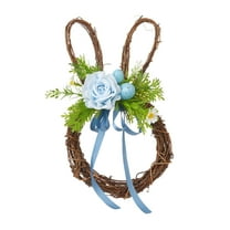 10.4"x6.3" Artificial Blue Easter Wreath Spring Wreath for Front Door with Pink Rose and Green Leaf, Bunny Wreath with Pink Bow for Easter Decorations