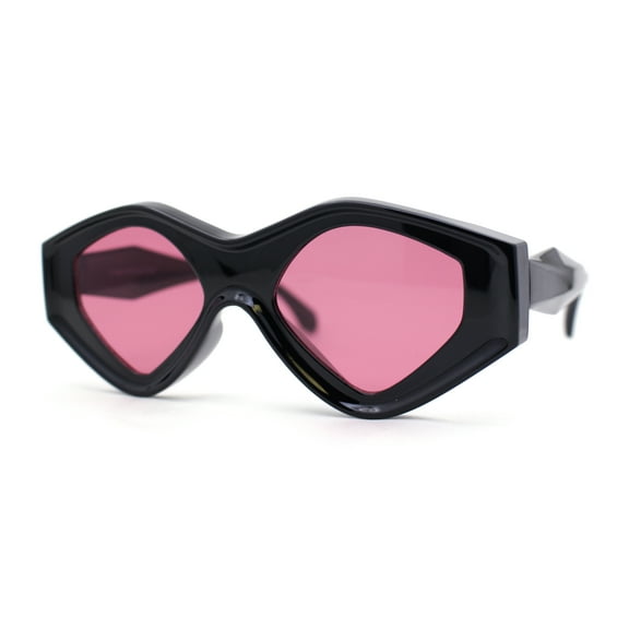Womens Beveled Concave Octagonal Thick Plastic Mod Sunglasses Black Pink