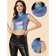 thumbnail image 2 of Top corto Allegra K metálico para Mujer camisetas Sin Mangas holográficas brillantes fiesta Color Plata Azul L, 2 of 6