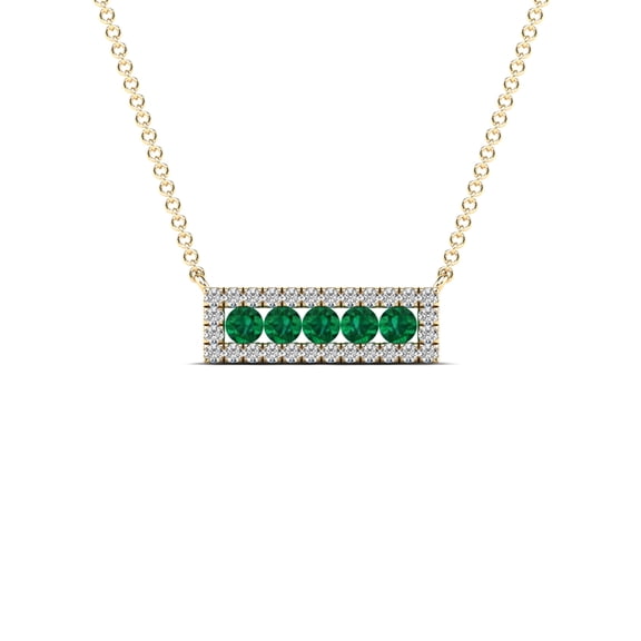 aaXia 14K Yellow Gold 1/8ct. TDW Diamond and Emerald Bar Necklace (H-I, I1-I2)