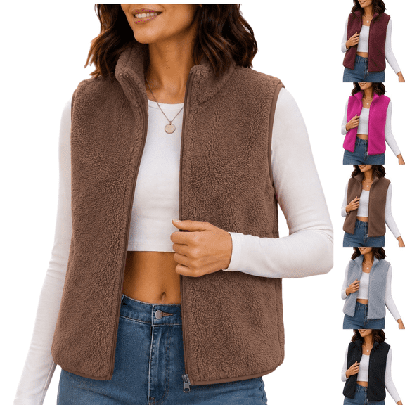 Gamivast Fleece Vest for Women Zip up Sleeveless Jackets Stand Collar Fuzzy Sherpa Outerwear Warm Cozy Fall Winter Fashion Gilet