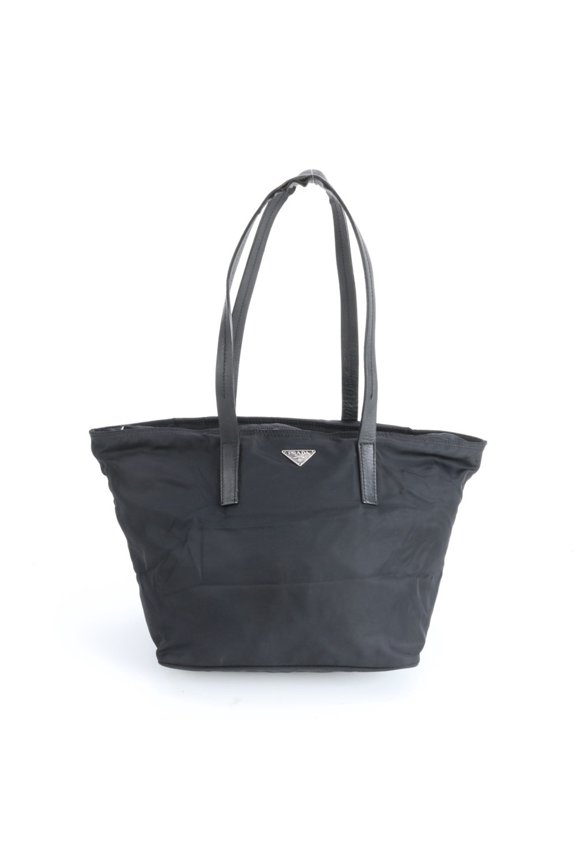 Pre-Owned Prada Tessuto Nylon Triangle Logo Leather Tote Bag Shoulder Handbag Black Women's