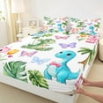 thumbnail image 3 of Castle Fairy Kawaii Dinosaur 4 Pieces Queen Sheet Sets for Children Kids Boys,Flying Butterflies Ultra Soft Flat Sheet,Cartoon Dino Queen Fitted Sheet,Microfiber Bedroom Decor, 3 of 7