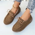 thumbnail image 4 of Denim Loafers for Women Platform Soft Sole Cushioned Walking Shoes Lace up Casual Round Toe Canvas Shoes Brown Size 10, 4 of 6