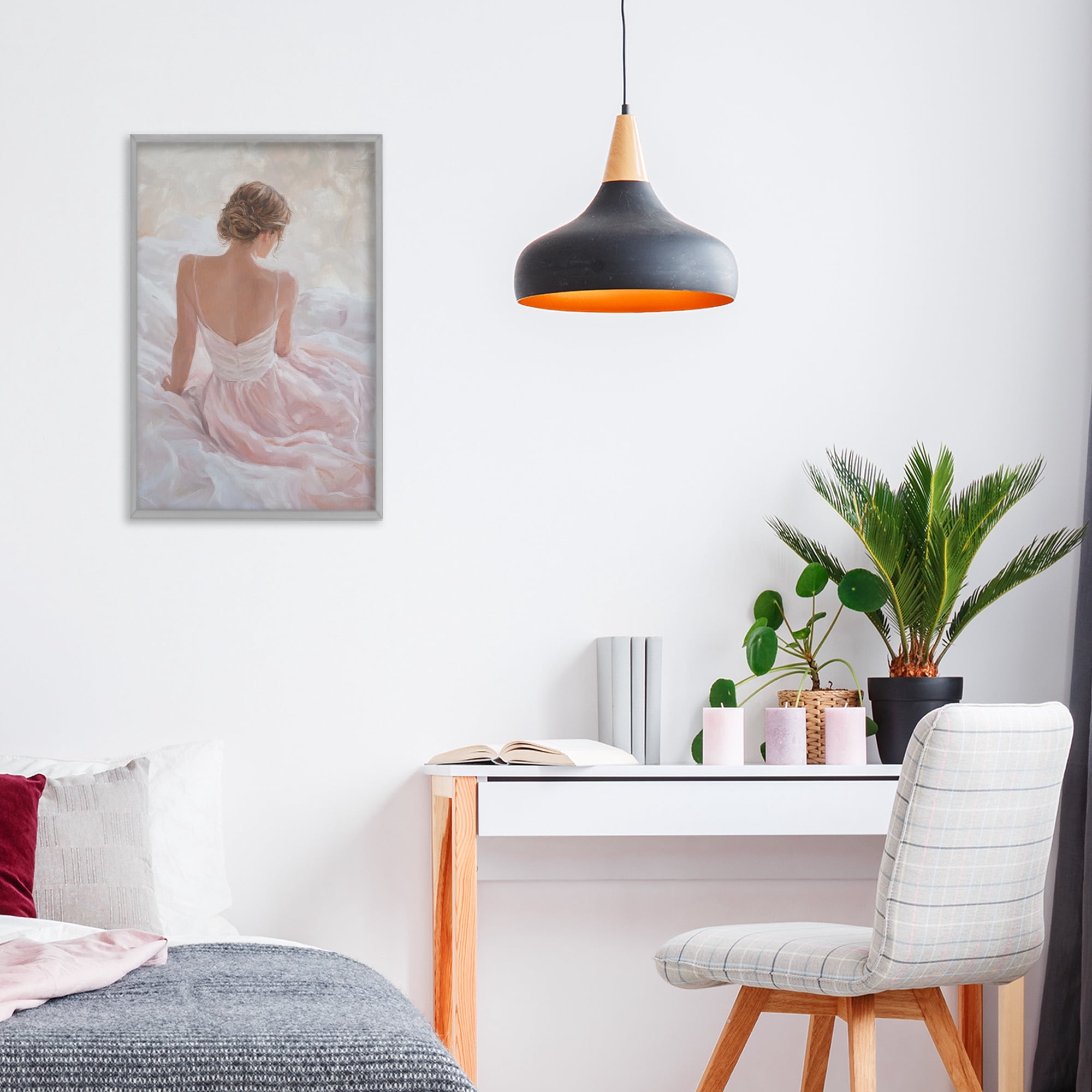 Stupell Industries Quiet Reflection in Pastel Pink Gray Framed Giclee Art, design by Petal Prints Design