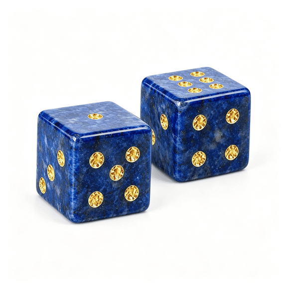 Moglpvk Natural Lapis Lazuli Mahjong Dice Set with Bag | Genuine Gemstone Dice,Not Resin. Gold Dots,Pu Squeeze Pouch,For American Mahjong,Board Games,Casino Night&Gifts.