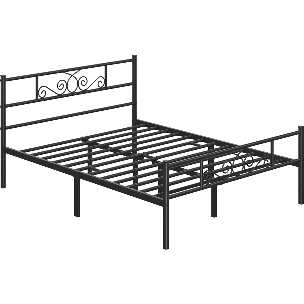 Fullfurnique Metal Platform Bed Frame with Scroll Headboard and Footboard, Queen, Black