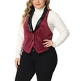 thumbnail image 4 of Agnes Orinda Plus Size Women's Waistcoat Vintage Velvet Lapel Collar Button Down Jacquard Waistcoats Vest 3X Burgundy, 4 of 6
