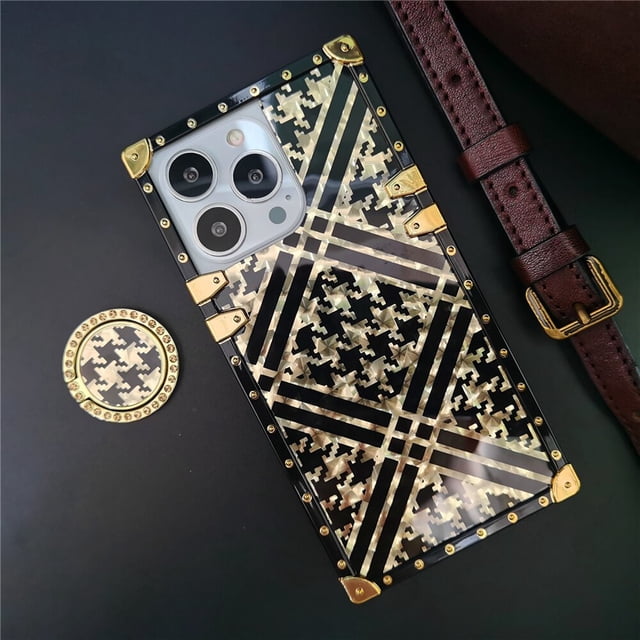 Funda de lujo con purpurina para iphone 14 PRO MAX 11 12 PRO X XR 8 14, funda cuadrada con patrón de pata de gallo a cuadros para iphone 13 PRO MAX Fivean unisex