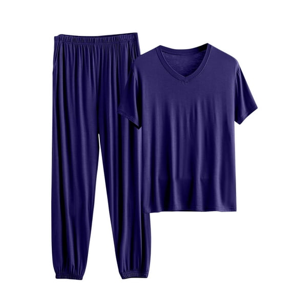 XuJwPNcy Two Piece Pajama Outfits for Women V Short Sleeve Top with Cinch Bottom Pants Lounge Matching Sets