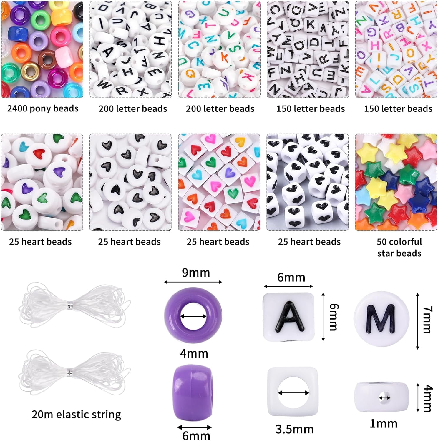 96 Colors 3000pcs Pony Beads Bracelet Making Kit Friendship Bracelet Kit Rainbow Kandi Beads with Letter and Heart Beads Elastic Threads for Jewelry Necklace Making