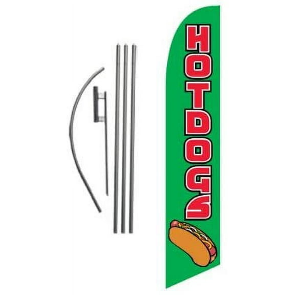 Hot Dogs Advertising Feather Banner Swooper Flag Sign with 15 Foot Flag Pole Kit and Ground Stake
