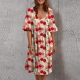 thumbnail image 4 of Robe d'Été avec Manches pour Femmes Mode Rétro Fleurs Écrasées Volants Manches Courtes Robe Décontractée Confortable Robe d'Été Courte pour Femmes Robe Manches Courtes pour Femmes, 4 of 4