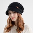 thumbnail image 3 of vnanda Women Warm Winter Hat Women Winter Hat Wide Short Brim Elastic Solid Color Soft Warm Thick Plush Resistant Anti-slip Winter Outdoor Knitted Women Soft, 3 of 7