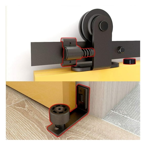 9FT Sliding Barn Door Kit Black Rustic Rail Track Set for Single Wooden Doors with Barn Door No Punching Required Floor