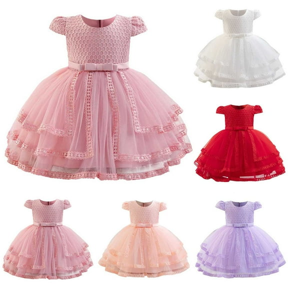 Miluxas Toddler Girls' Short Sleeve Tutu Party Dress Fashion Princess Dress for Girl White 2 Years