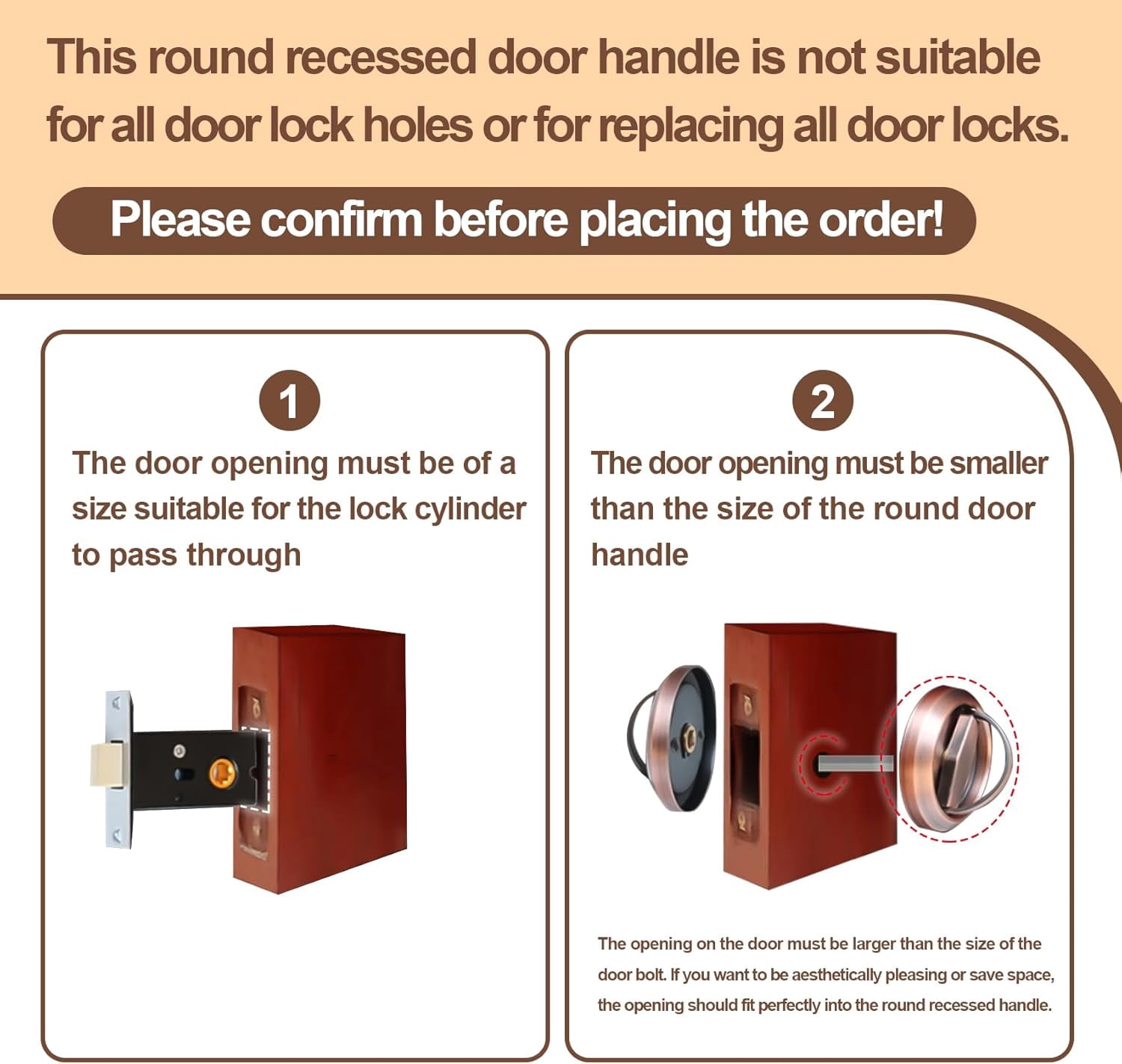 ABCISI Round Recessed Door Lock, Stainless Steel 304 Hidden Recessed Cup Door Handle, Low Profile Door Knob for Privacy Pocket Door, Flat Door Knob, Copper