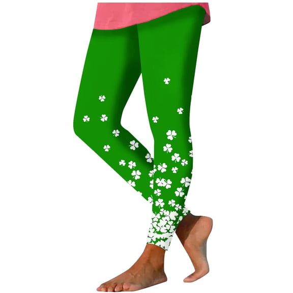 UVEASISHA Festival Leggings for Women St.Patrick's Day Gradient Shamrock Printed Yoga Pants Stretchy Tummy Control Athletic Tights Casual Sports Fitness Pant Green S