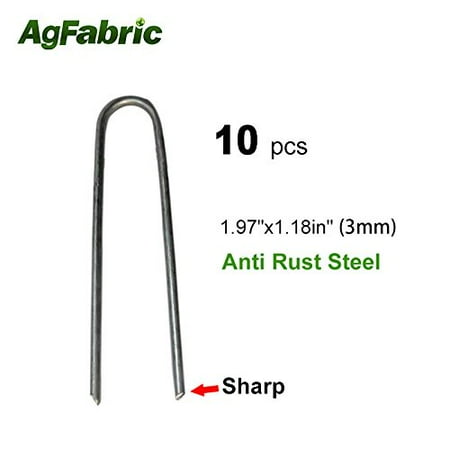 Agfabric 10PACK 1.97" 9Guage Garden Landscape Staples Stakes Pins,Weed Barrier Fabric Ground Cover Soaker Hose Lawn Drippers Irrigation Tubing Wireless Invisible Dog Fence