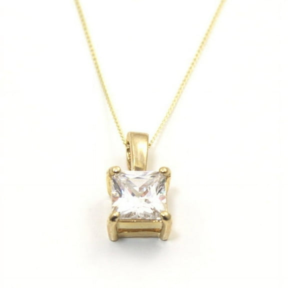 1 Ct Princess Cut Lab-Created Diamond Square Pendant 18" Free Chain Yellow Gold Plated