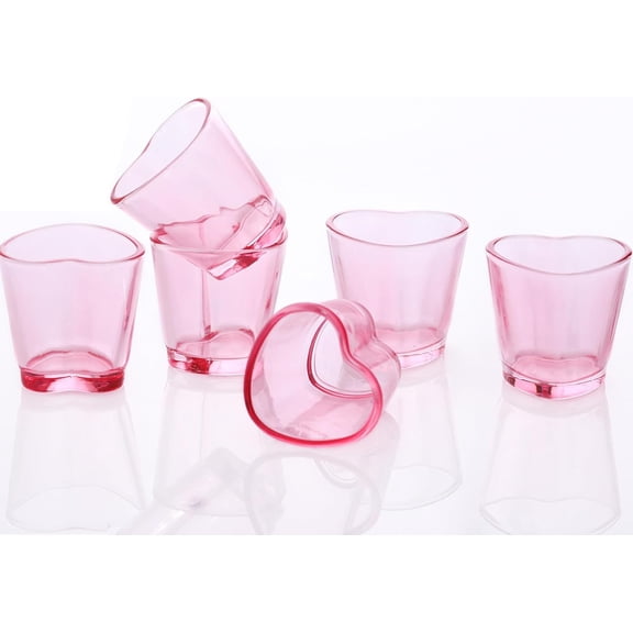 Heart Shot Glasses Set, Pink Shot Glass Cute For Bar Cart Accessories 1.5oz (6, Pink)