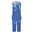 thumbnail image 4 of aohooy Womens Pajama Sets Trendy Floral Print Sleeveless Pleated Top with Capri Pants Pj Set Soft Sleepwear 2 Piece Lounge Set 2025 Blue,S, 4 of 5