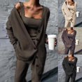 thumbnail image 6 of 1 Set Vest Coat Pants Set Solid Color Knitted Three-piece Single-breasted Cardigan Sweater Trousers Vest for Daily Wear, 6 of 7