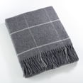 thumbnail image 2 of SARO TH027.I5060 Windowpane Tasseled Wool Blend Throw Blanket  Ivory, 2 of 5