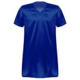 thumbnail image 3 of renvena Men's V Neck Silk Satin Nightshirt Short Sleeve Pajamas Nightgown Night Shirts Royal_Blue L, 3 of 7