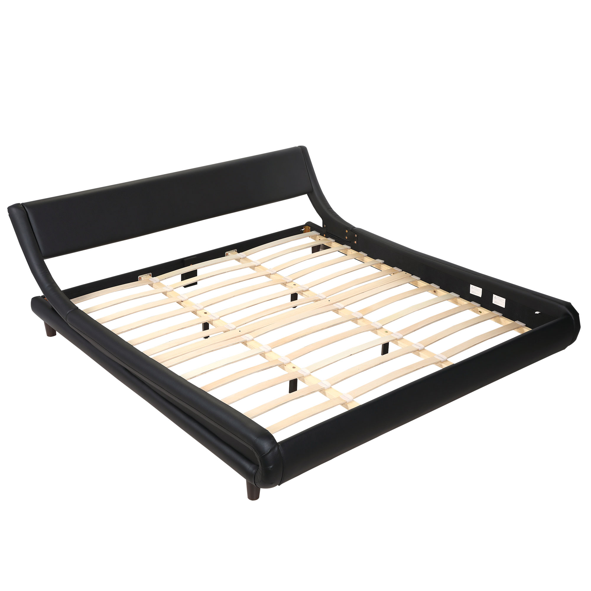 Canddidliike King Size Faux Leather Low Profile Sleigh Platform Bed