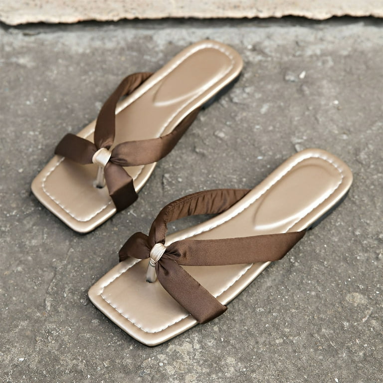 CQONEPT Flat Sandals for Women Dressy: Embroidered Pearl Decor