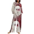 thumbnail image 3 of QIUOMBBP Two Piece Lounge Set for Women Halloween Ghost Print Long Sleeve Pullover Tops and Loose Wide Leg Trousers Plus Size Pajama Sets, Red, M, 3 of 6