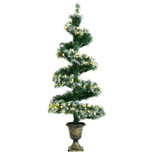 Costway 4FT Pré-Éclairé Spirale Neigeux Artificielle Arbre d'Entrée de Noël W / Base d'Urne Rétro