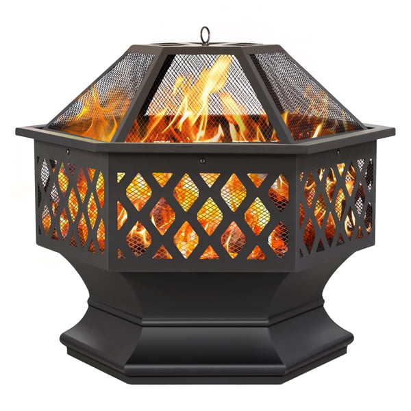 Topeakmart 24in Hexagon Fire Pit, Fire Pit Safety Screen Material