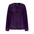 thumbnail image 3 of Mifsaly Velvet Blouses for Women 5 Buttons Pleated Velour Tops V-Neck Long Sleep Shirt Pullover Business Elegant T-Shirts Festival Party Fashion Top Purple XXL, 3 of 8