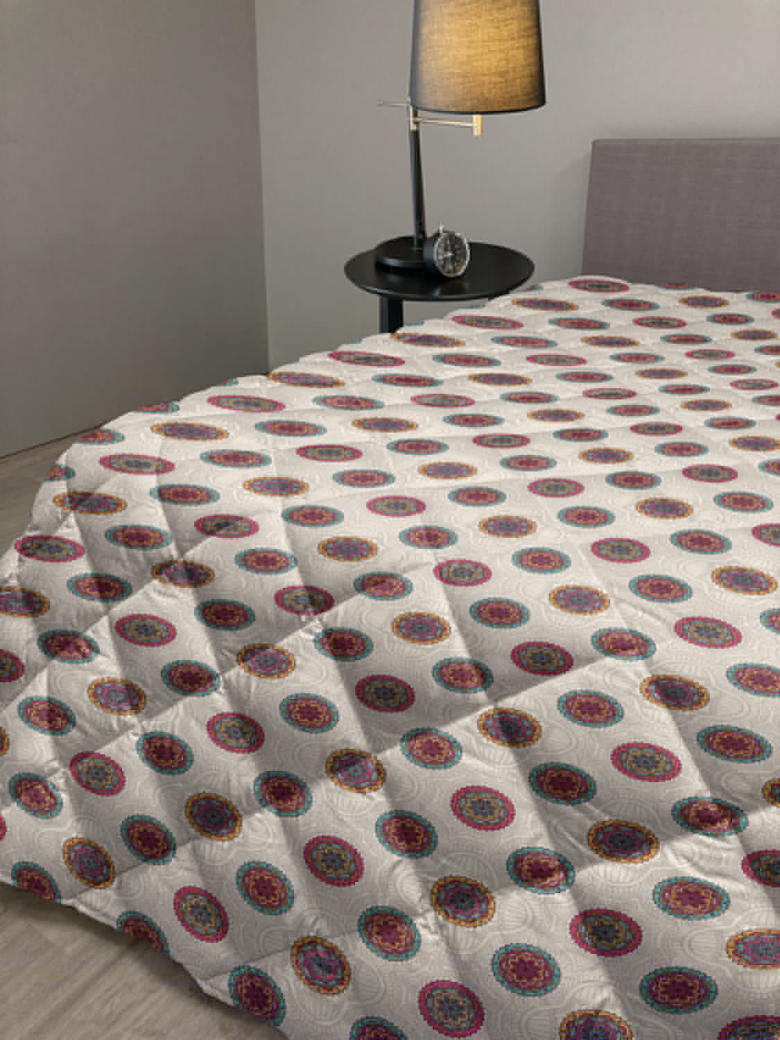 thumbnail image 2 of Quatrefoil Down Alternative Comforter, Vintage Style Tile Antique Design and Moroccan Stars, Microfiber Quilt for All Season, 5 Sizes, Pale Brown Turquoise, by Ambesonne, 2 of 3