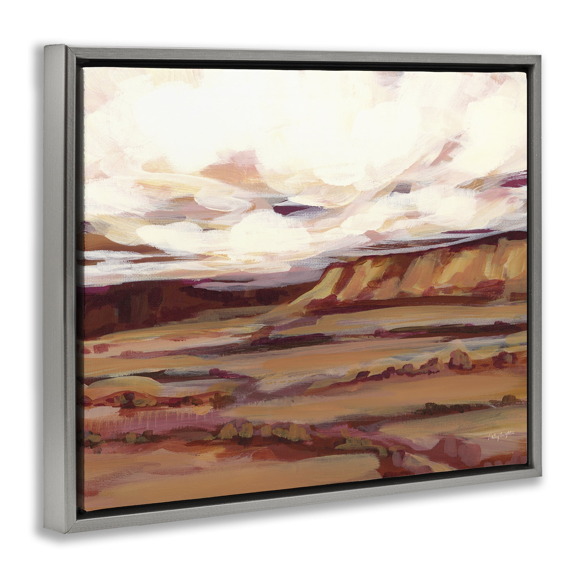 Stupell Industries Mauve Mesa Landscape Landscape Painting Gray Floater Framed Art Print Wall Art, 31 x 25