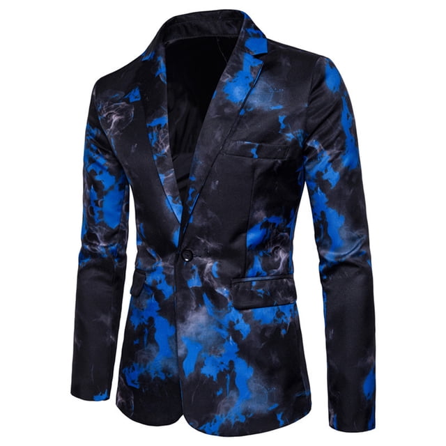 One Button Flame Printing Slim Fitting Performance Suit Mens Suit